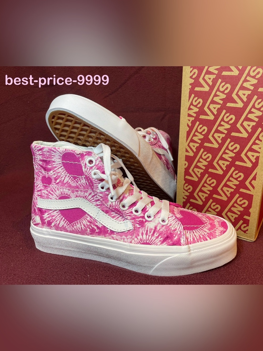 VANS Sk8-Hi Tapered -Size Women 6/Men 4.5 - Heart print Pink Sneakers - New